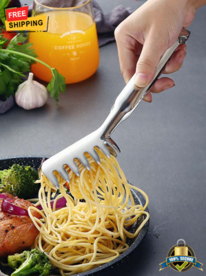 1 pc Thickened Stainless Steel Spaghetti Tongs - Multi-Functional Kitchen Tool