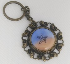 Keychain Handmade Silver Starfish Sea Star Hand Painted Shell Key Chain Pendant