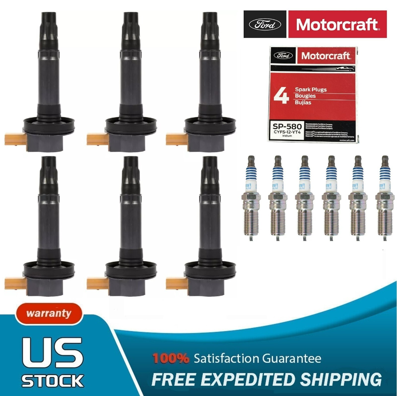 6X Ignition Coils  Motorcraft Spark Plugs For 2013-2016 Lincoln MKS 3.5