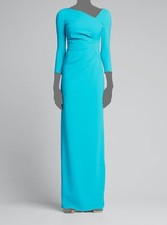 740 Rickie Freeman by Teri Jon Women's Blue Asymmetric Draped Gown Dress Size 2