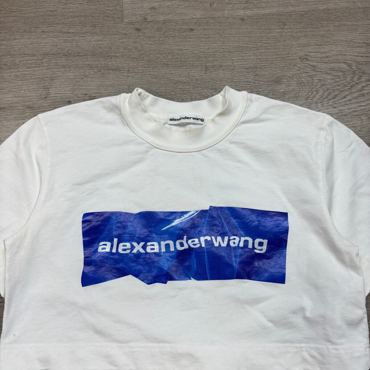 Alexander Wang Crumpled Box Logo Crop Top Tee Shirt Women's Alexander Wang Crumpled Box Logo Crop Top Tee Shirt Women's