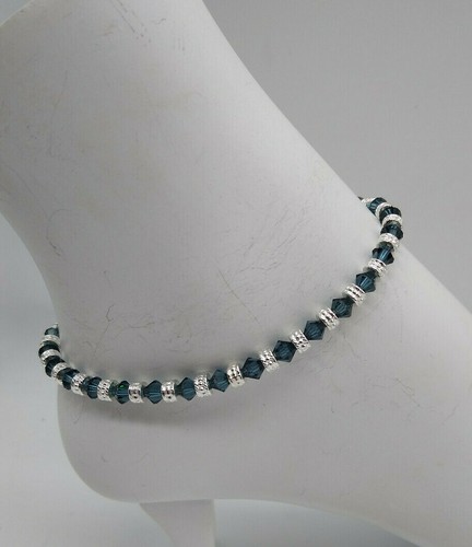m/w Swarovski Crystal Montana Bicone & Silver Rondel Bead Anklet /Bracelet Steel - Picture 7 of 8