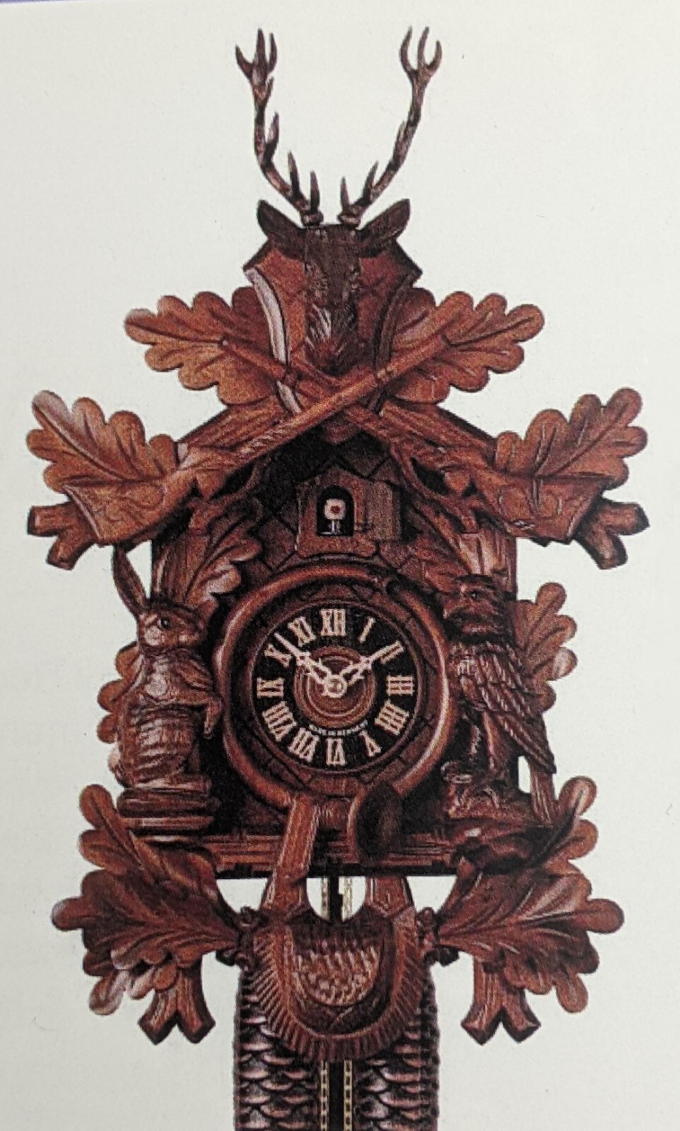 Hones 8 Day Live Hunter Cuckoo Clock 17" Germany Black Forest