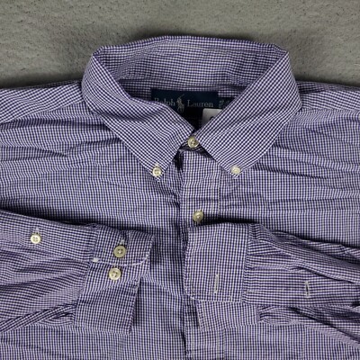 Ralph Lauren Shirt Mens Size 17.5 Purple Pony Dress Button Up Long Sleeve *