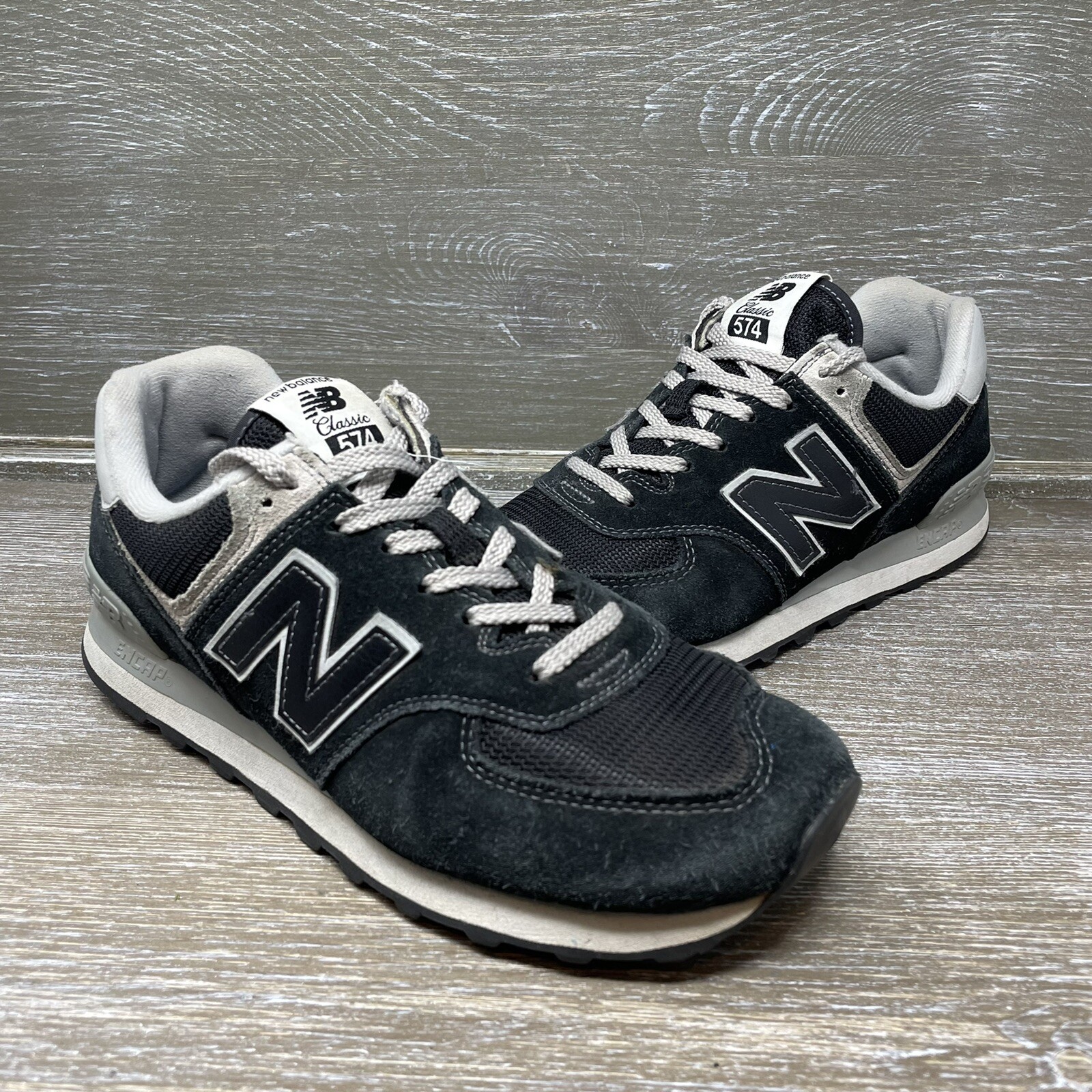 New Balance 574 Classic Suede Running Shoes Black White ML574EGK Mens Size  8 D | eBay