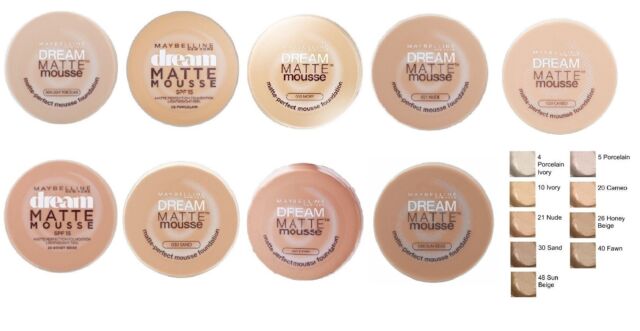 Maybelline Dream Matte Mousse Foundation Colour Chart