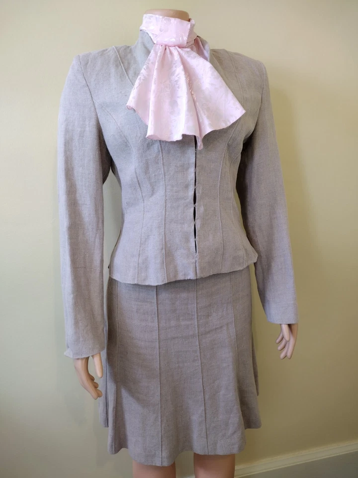 Traje Falda Vintage Claude Montana Paris Marfil Lino Talla 44 Foto 2 de 4