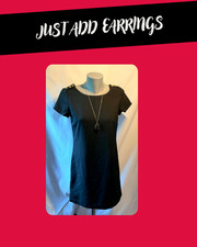 Casual Short Sleeve Womens Dress Size S Black Gold Buttons With Necklace