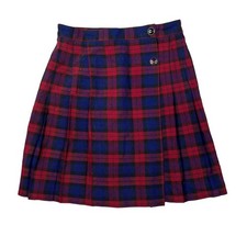 Vintage 90s Plaid Pleated Wrap Schoolgirl Skirt Red Blue Womens 7