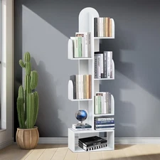 Cactus Tree Bookshelf, 5-Tier Wood 50" Tall Corner Book Storage Rack for CDs/...