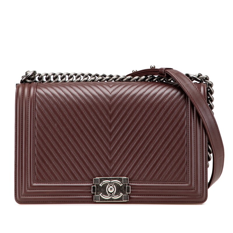 Chanel Boy V Stitch Coco Mark Chain Shoulder Bag Burgundy Bordeaux 991168