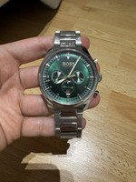 Hugo Boss Pioneer Men's Watch Green Dial, Silver Steel Strap