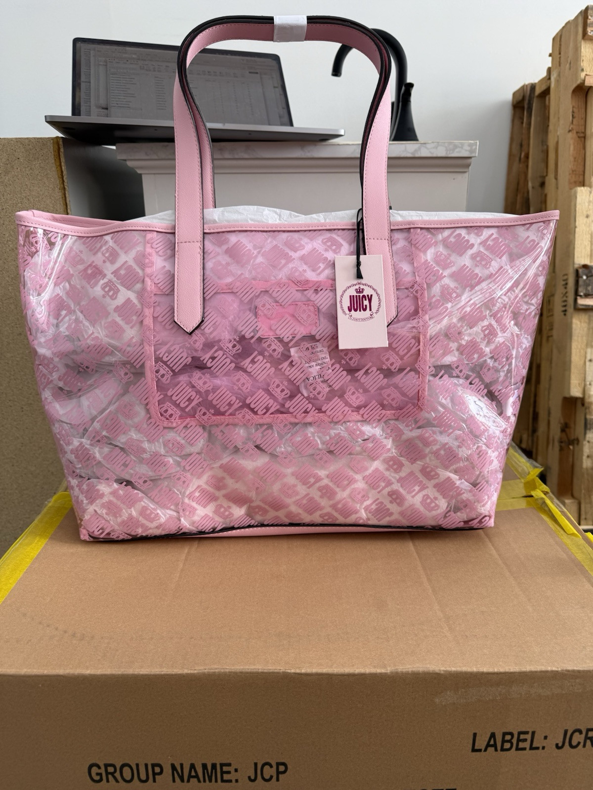 Juicy Couture Pink Logo Large Clear Beach Tote New Sealed