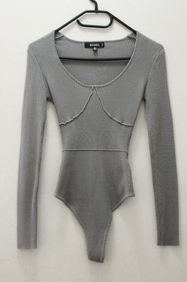 Body Overall Einteiler S M  MISSGUIDED Rippshirt Sport Freizeit Grau Langarm
