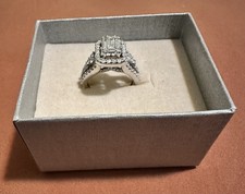 14K White Gold Emerald-Cut Diamond Halo Engagement/Wedding Ring Set Sz 8