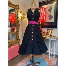 stop staring black fit and flare halter dress pink buttons vintage 50s style s