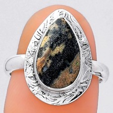 Natural Russian Honey Dendrite Opal 925 Sterling Silver Ring s.7 Jewelry R-1649