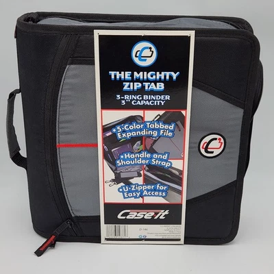 Case-it Mighty Zip Tab 3 Inch 3-Ring Zipper Binder Black Gray D-146 New - Image 1 of 4
