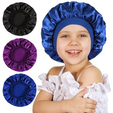 Kids Satin Bonnet 3 PCS Set Sleep Cap Wide Band Silk Hair Cover Curly Braids