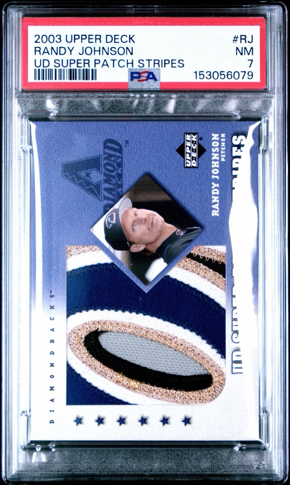 2003 RANDY JOHNSON UPPER DECK SUPER PATCH PSA 7 *GAME WORN* POP 1 view 1