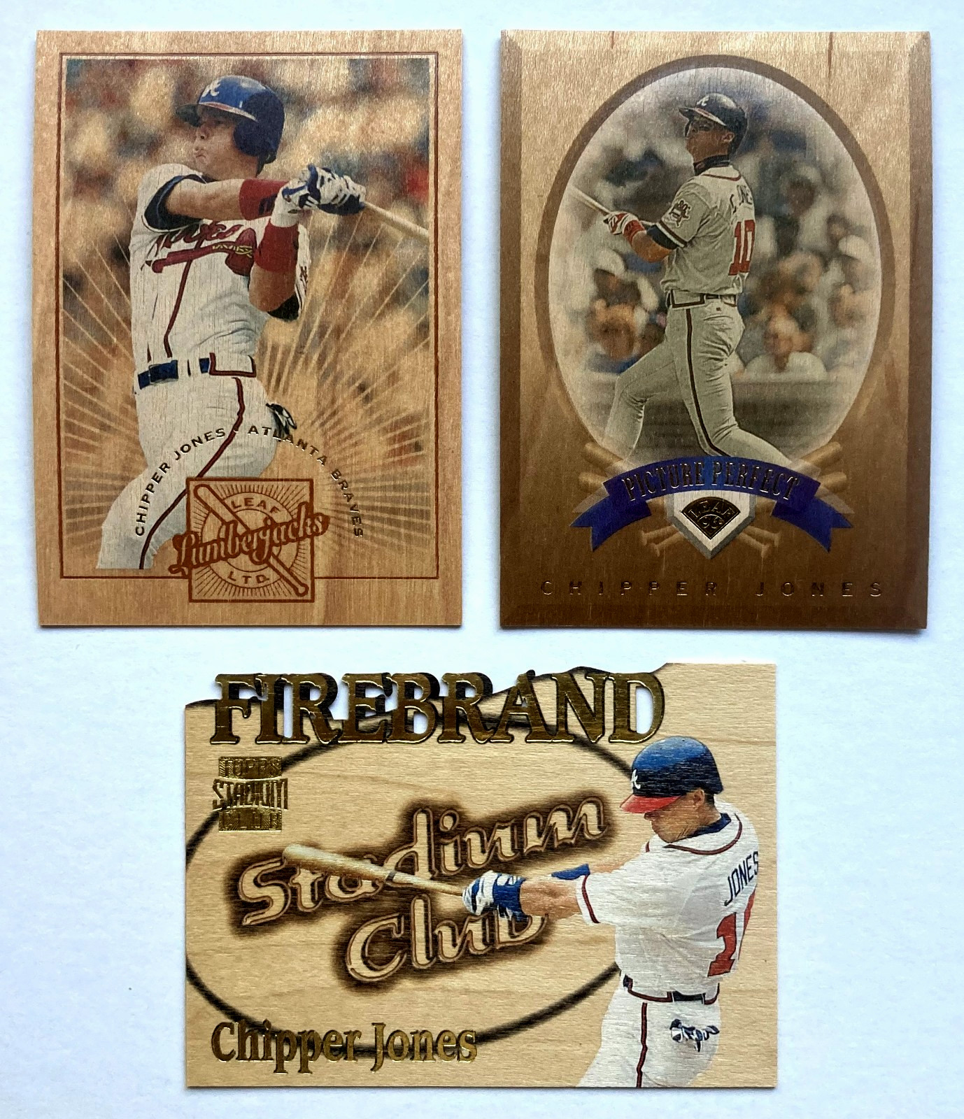 (3) CHIPPER JONES  wood cards Lumberjack, Firebrand, Picture Perfect  NM?