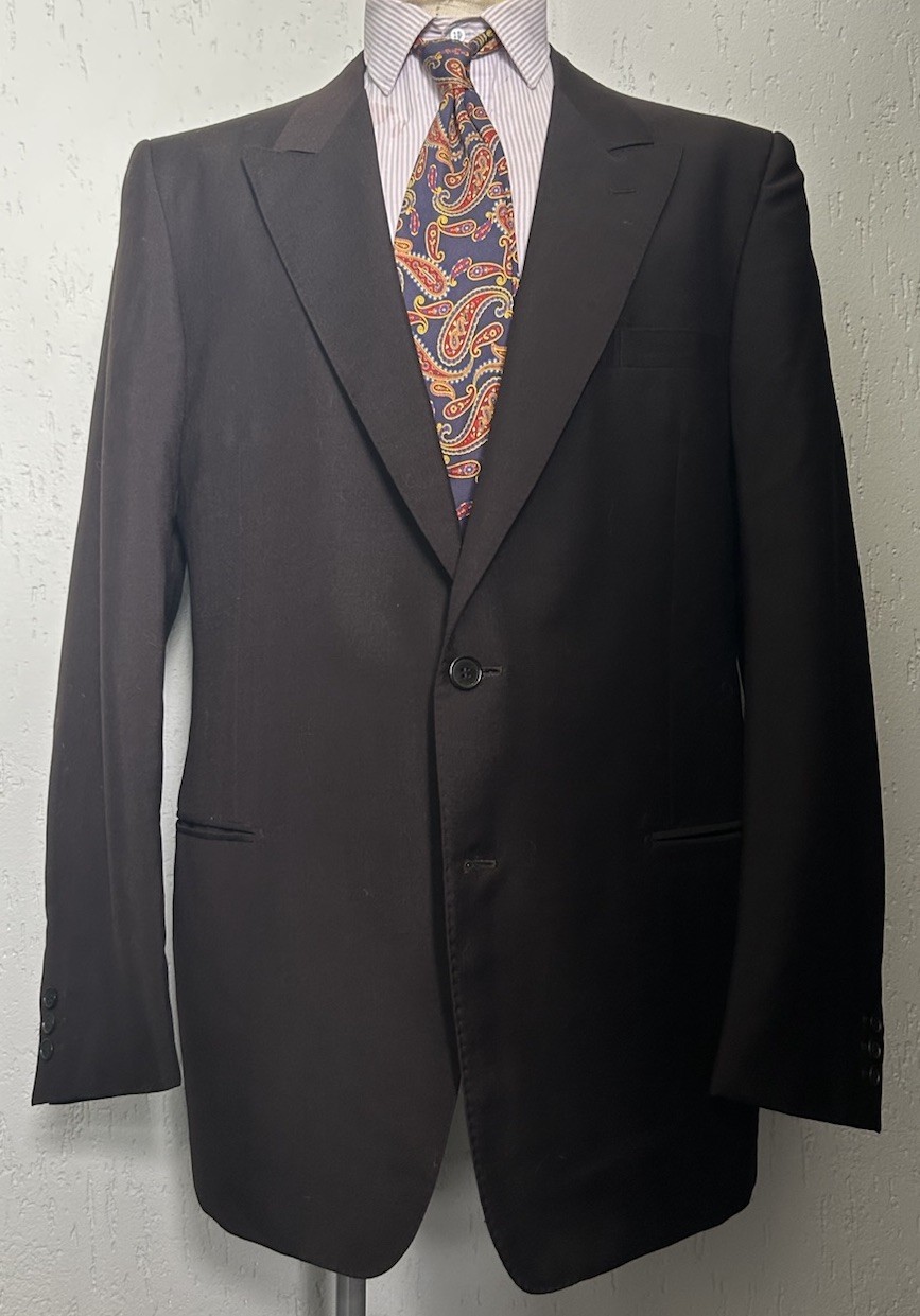 Giacca uomo moderna Yves Saint Laurent marrone punta bavero lana mohair 44 large