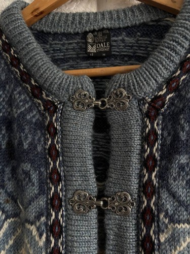 DALE OF NORWAY cardigan feeling use 80-90s Nordic pattern Tyrolean blue size M - Picture 8 of 11