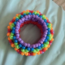 Multicolor Beaded Kandi Rainbow Cuff Bracelet Split Color Kidcore Ravewear