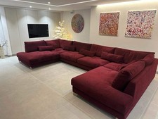 Bespoke U-Shape Velvet Sofa Chaise Double Sleeper Size Large Modern Living Room