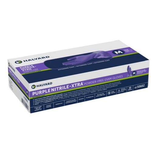 HALYARD 50602 Medium Purple-Xtra Nitrile Exam Gloves, 12 Inches Box of 50