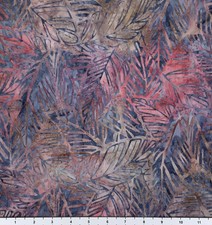 1 Yard Cut of Lunn Fabric Big Leaves Batik 100 Cotton 2649 Primrose Pink Blue