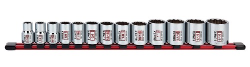 13Piece 1/2" Drive Chrome Socket Rail 12Pt SAE Standard