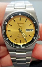 Vintage Seiko 5 Automatic Men’s Yellow Dial Day/Date Railway time 21 Jewels 7S26