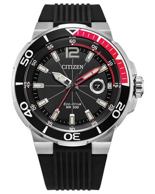 NEW CITIZEN ECO DRIVE MEN'S SPORT LUXURY POLYURETHANE BAND DIVE WATCH AW1429-00E