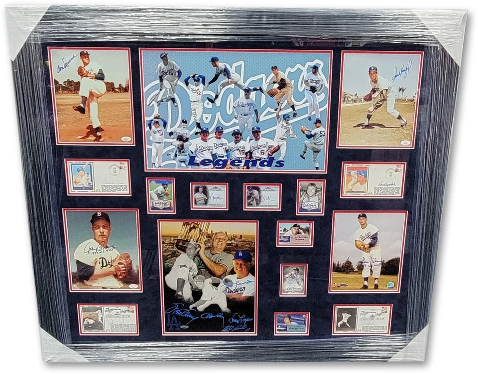 Dodger Legends Signed Autograph Photo Card Collage Koufax Gibson Reese Kershaw