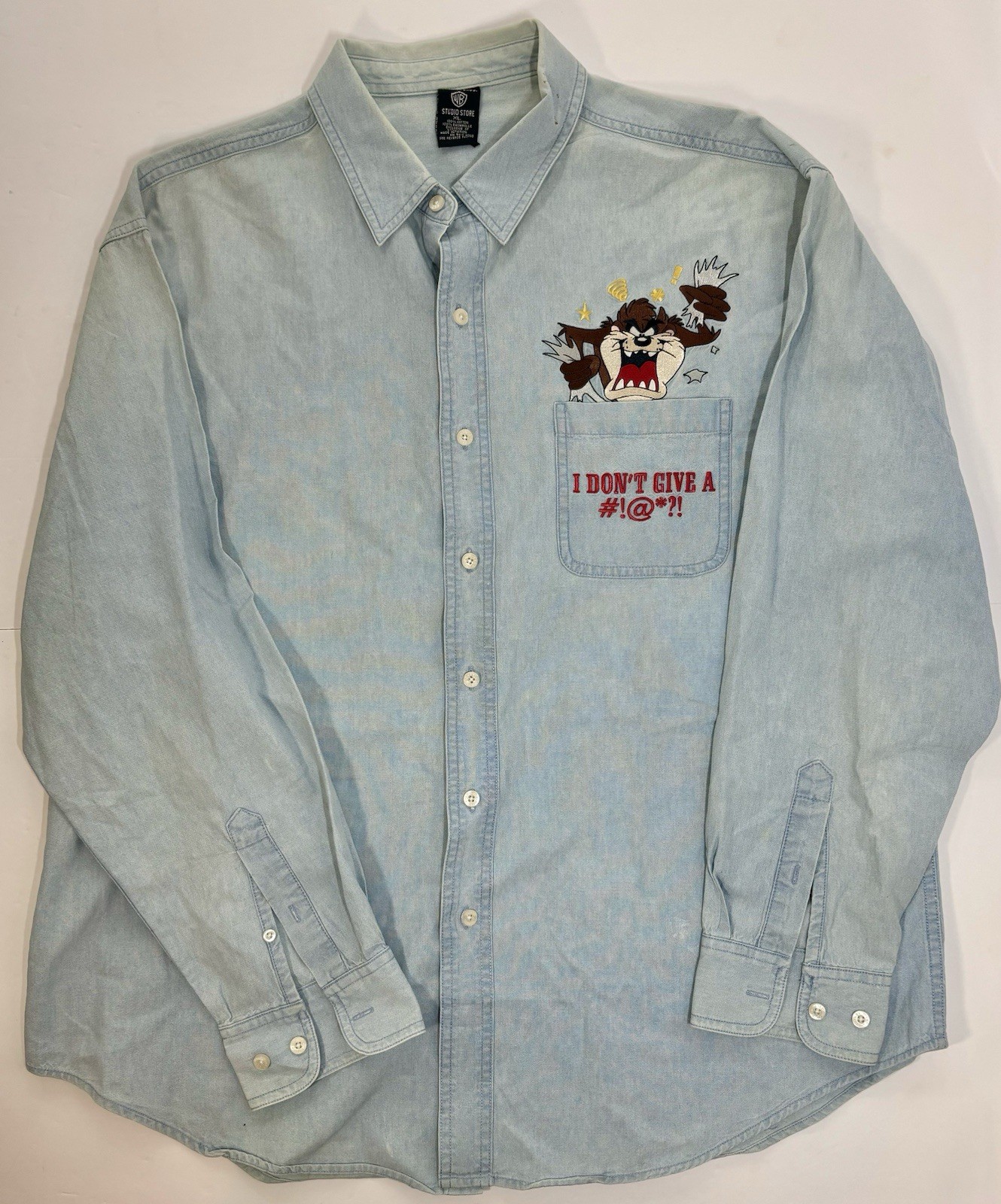 Vintage 1997 Warner Bros Taz Tasmanian Devil Embroidered Mens XL Shirt