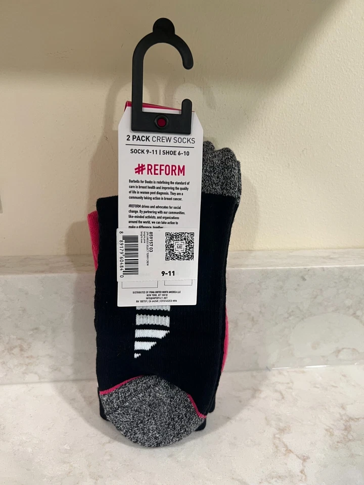 NUEVO 2 PARES PUMA BARRA PARA TETAS MUJER CALCETINES CREW ROSA/NEGRO 9-11 Foto 3 de 4