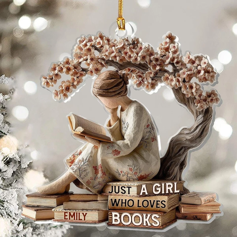Personalizado Just A Girl Who Loves Books Adorno 2D, Acrílico Personalizado Navidad Foto 3 de 4
