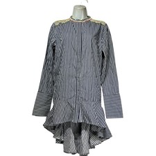 Rococo Sand Striped High Low Tunic Dress Beaded Trim Women’s Size L