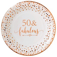 50 Fabulous Disposable Plates for Women 50th Birthday Decorations Rose Gold D...