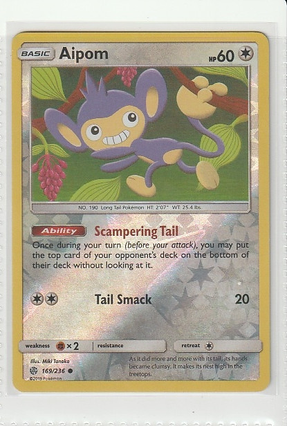 Aipom [Reverse Holo] #169 Pokemon Cosmic Eclipse