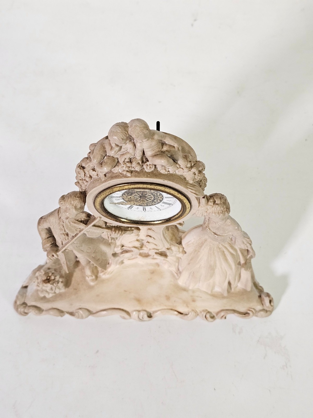 Vintage wind Mantle Clock Colonial Courtship Resin Victorian Germany G Ruggeri