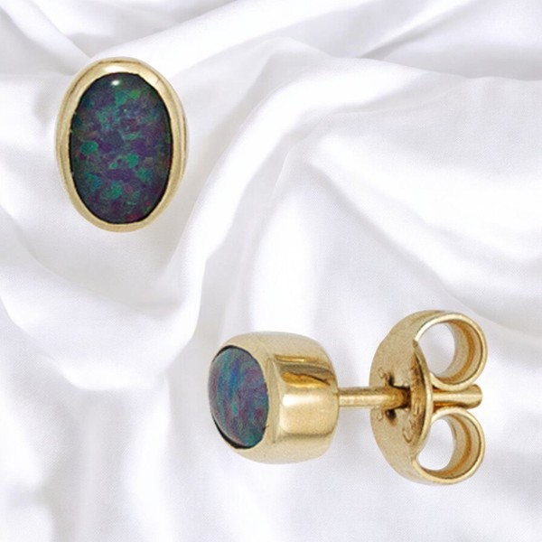 Ohrstecker Oval 585 Gold Gelbgold 2 Opal-Tripletten Ohrringe Opalohrringe-image