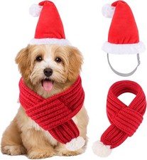 Christmas Dog Santa Hat and Scarf Set, Adjustable Santa Hat for Dog Red Knit ...