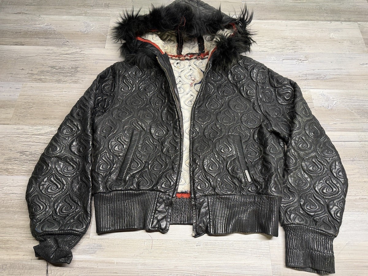 Davoucci Leather Fur Trim Hood Jacket Needs Work Seamstress