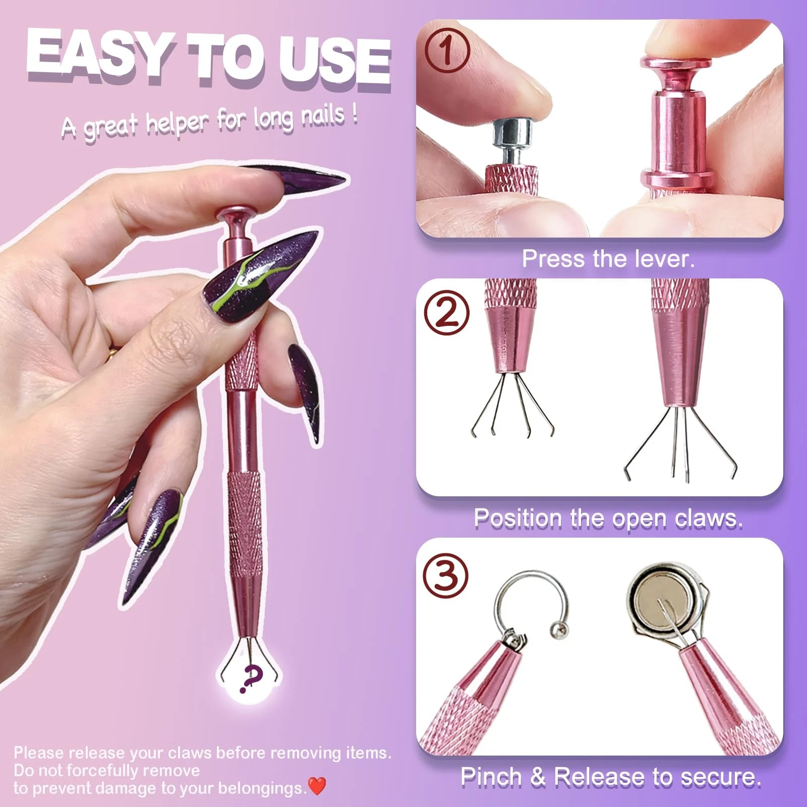 2Pcs Piercing Changing Tools, 4 Claw Grabber Tool Ball Holder Flat Back Earrings - product detail image 4
