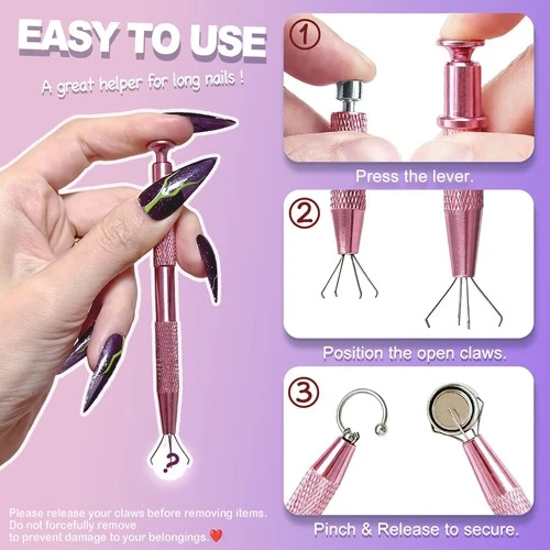 2Pcs Piercing Changing Tools, 4 Claw Grabber Tool Ball Holder Flat Back Earrings image 4