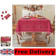 Chic Red Rectangular Tablecloth - Washable Cotton Linen, Perfect for All Seasons