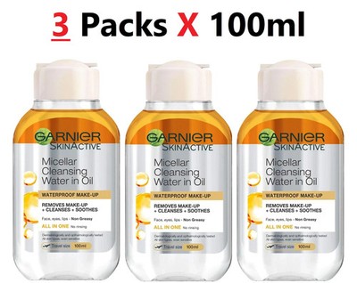 3X Garnier Micellar Cleansing Water In Oil Argan Waterproof Makeup Remover 100ml