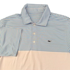 Vineyard Vines Polo Shirt Mens Small Blue Pink Striped Performance Golf Shirt